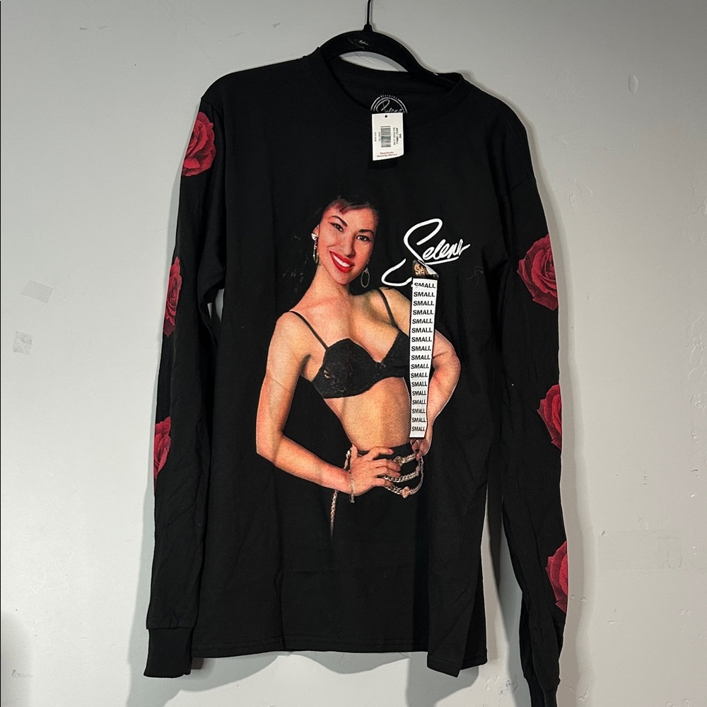 Selena Rose Black Long Sleeve Tee Shirt New